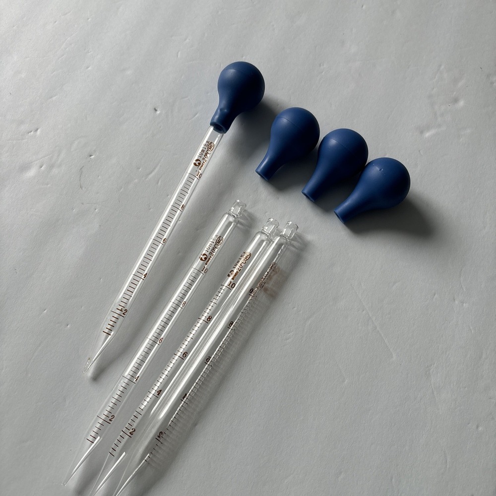 4-Pack 10ml Glass Graduated Transfer Pipettes w/Blue‎ Rubber Bulbs Lab Supplies